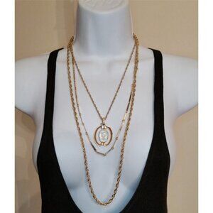 VINTAGE SIGNED HMS MADEIRA CREATIONS Cameo Multi Layer Necklace Victorian Style